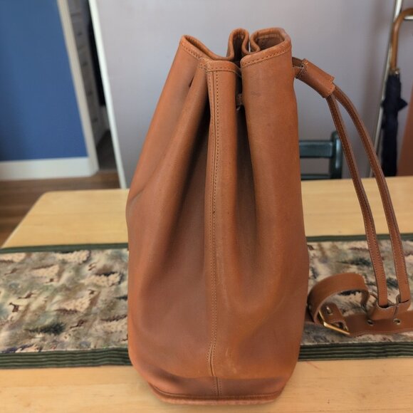 Coach Brown Leather Drawstring Bucket Bag with Over Shoulder Strap Vintage NWOT - Picture 5 of 11